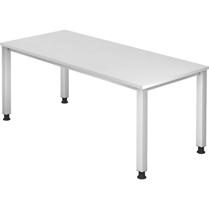 RENATUS - Desk, 4-legged frame, width 1800 mm, aluminium silver / white.