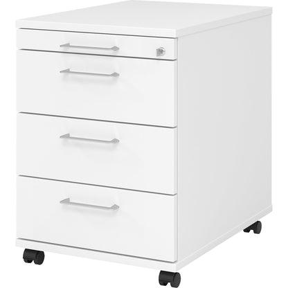 Mobile pedestal, 1 utensil drawer, 3 drawers, depth 580 mm, white.