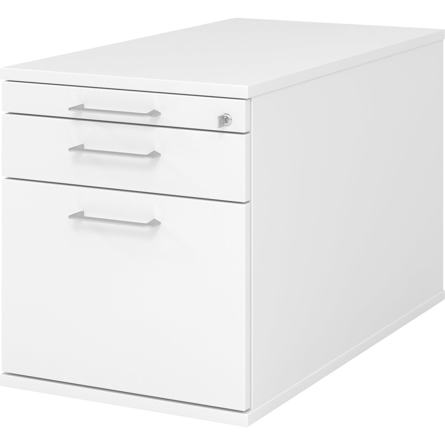 Mobile pedestal, 1 utensil drawer, 1 drawer, 1 file suspension drawer, depth 800 mm, white.