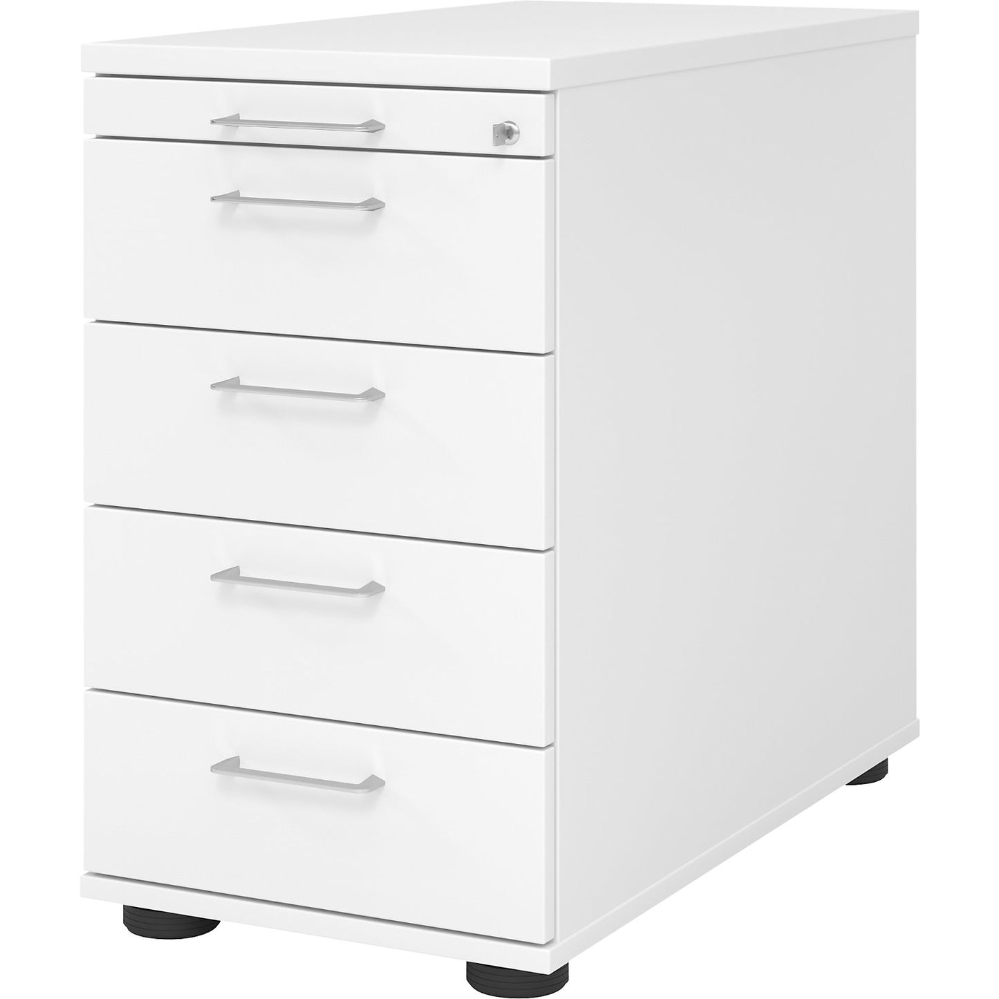 Fixed pedestal, 1 utensil drawer, 4 drawers, white.