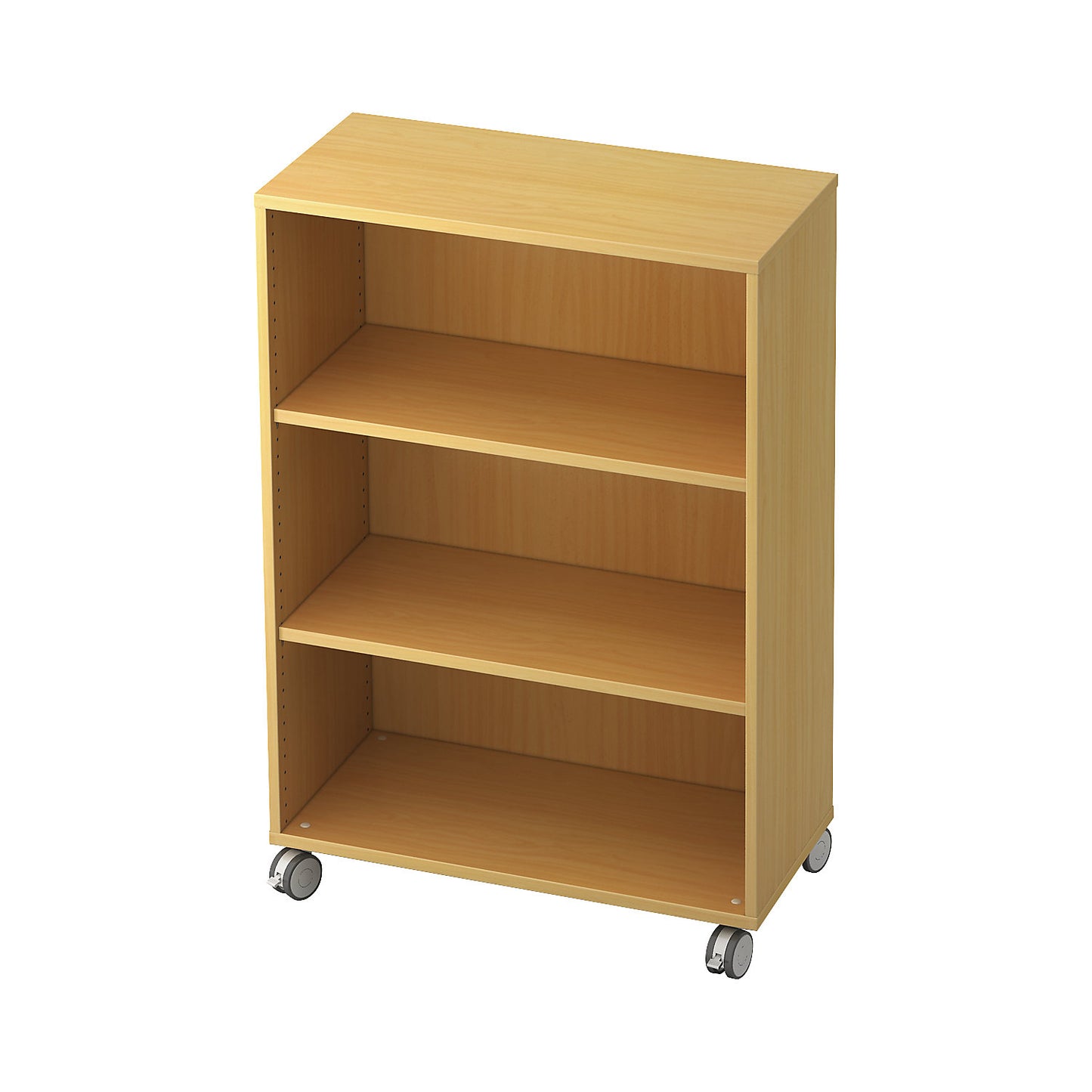 Office shelf unit, 2 shelves, with castors, beech finish.