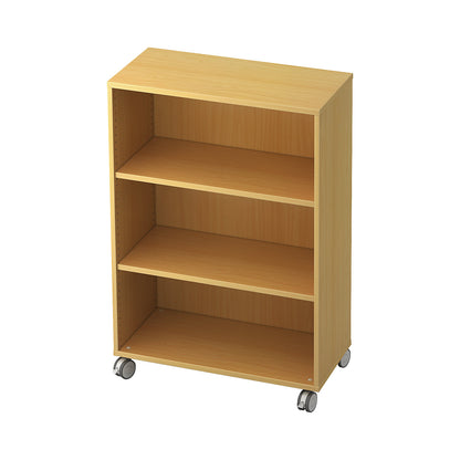 Office shelf unit, 2 shelves, with castors, beech finish.
