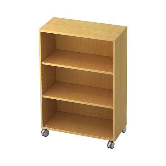 Office shelf unit, 2 shelves, with castors, beech finish.