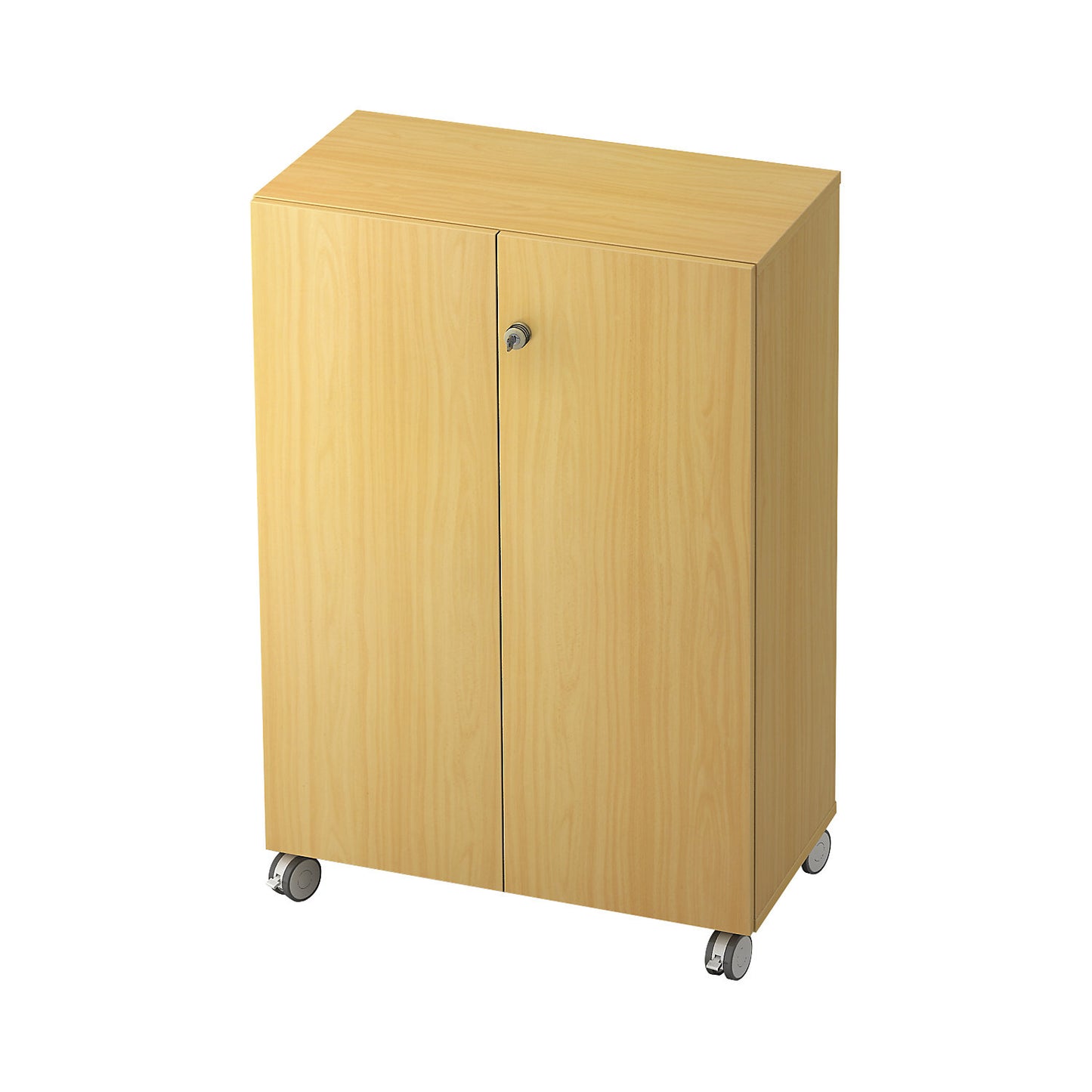 Filing cupboard, 2 shelves, with castors, beech finish.