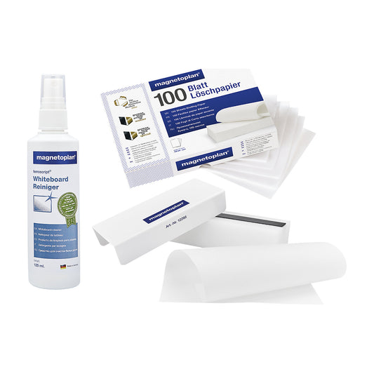 Cleaning set, for whiteboards, eraser, blotting paper, board cleaner.