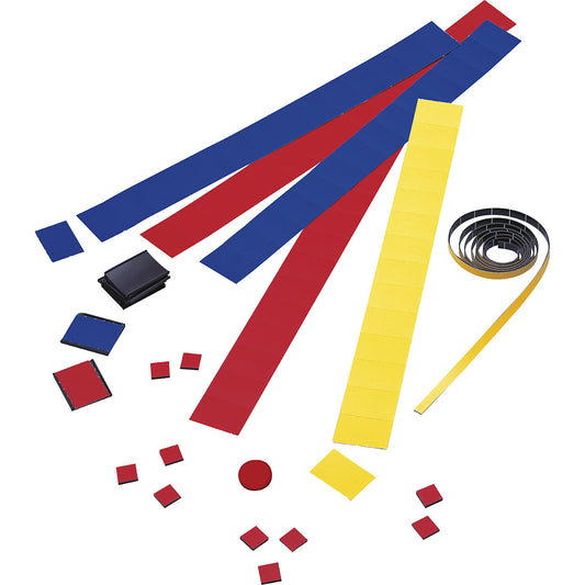 Accessory set, for yearly planners, magnetic strip, U label holders, labels, magnets.
