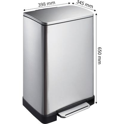 Stainless steel waste collector with pedal, rectangular, capacity 40 l, non-fingerprint finish.