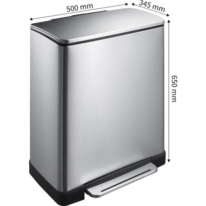 Stainless steel waste collector with pedal, rectangular, capacity 50 l, non-fingerprint finish.