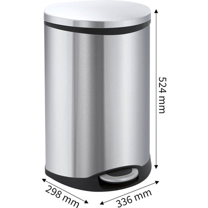 Waste collector with pedal, shell shape, capacity 18 l, HxWxD 524 x 298 x 336 mm, stainless steel body.