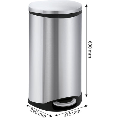 Waste collector with pedal, shell shape, capacity 30 l, HxWxD 690 x 340 x 375 mm, stainless steel body.