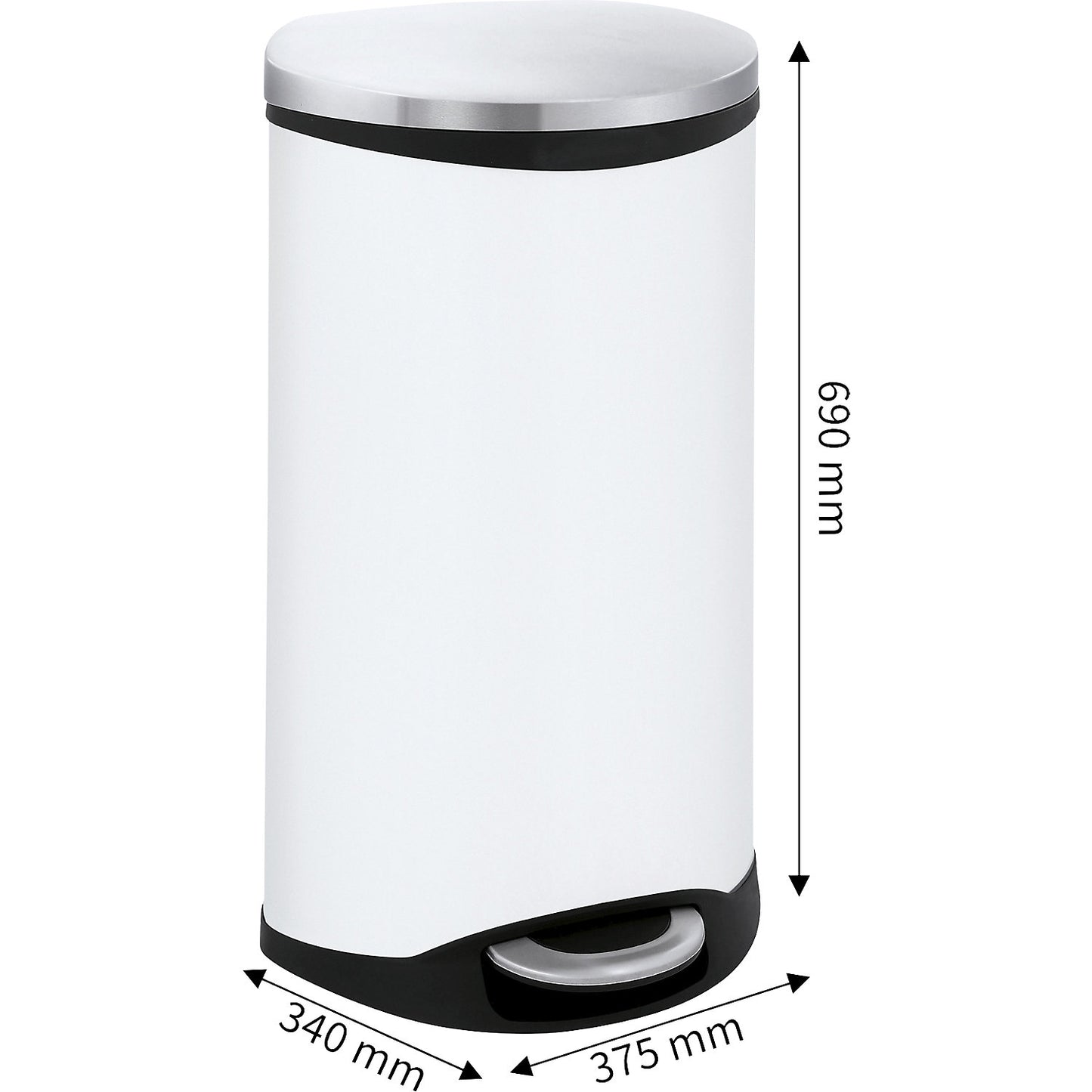 Waste collector with pedal, shell shape, capacity 30 l, HxWxD 690 x 340 x 375 mm, sheet steel body painted white.