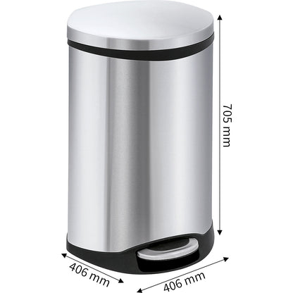 Waste collector with pedal, shell shape, capacity 50 l, HxWxD 705 x 406 x 406 mm, stainless steel body.