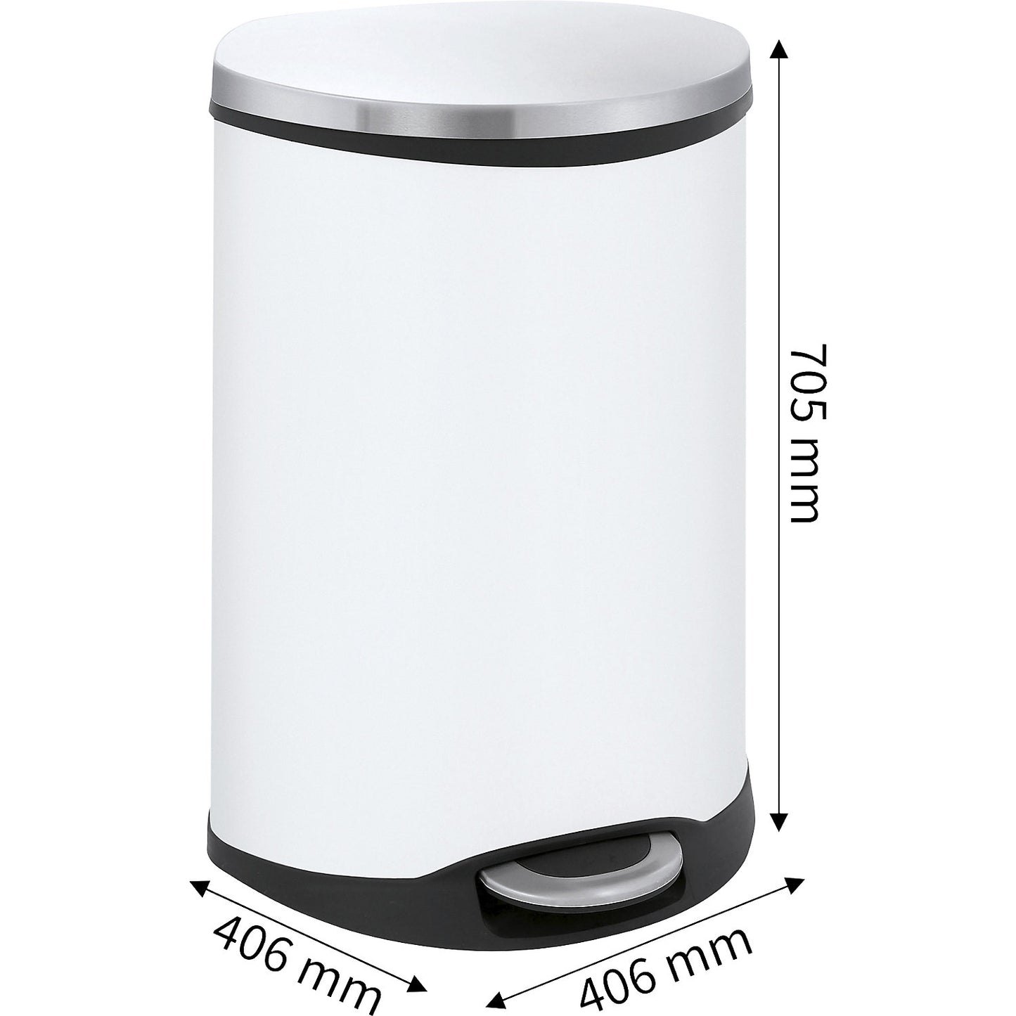 Waste collector with pedal, shell shape, capacity 50 l, HxWxD 705 x 406 x 406 mm, sheet steel body painted white.