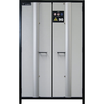 Fire resistant cupboard with folding doors for hazardous goods type 90, with 3 shelves, door colour grey.