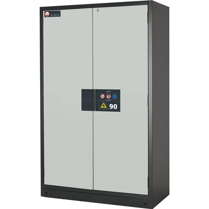 Fire resistant hazardous goods storage cupboard type 90, semi-automatic, with 3 shelves, door colour grey.