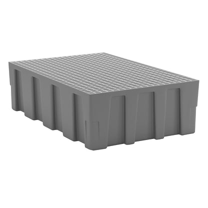 PE sump tray for 200 l drums, base/pallet sump tray, sump capacity 224 l, with zinc plated steel grate.