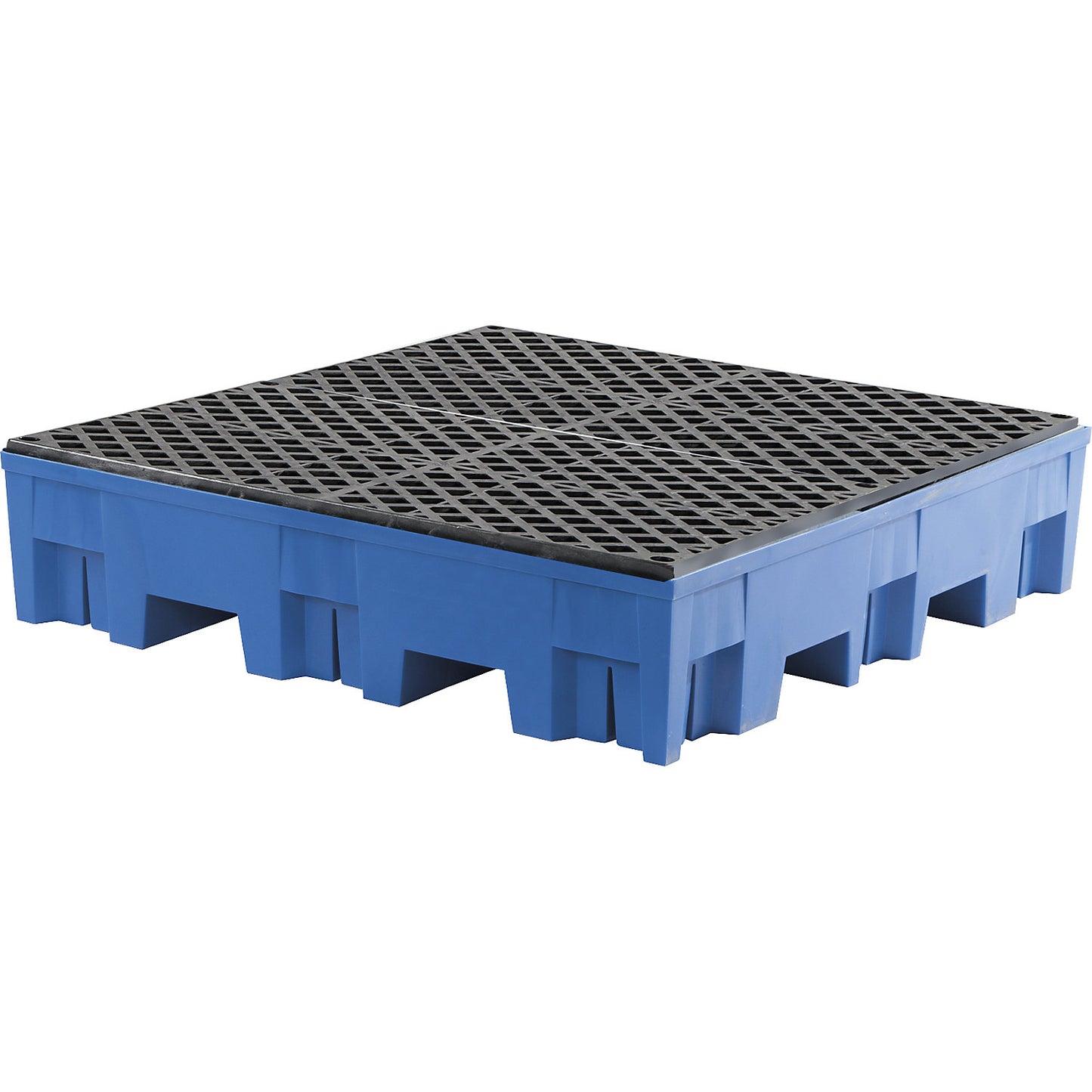 PE drum sump for 4 x 200 l drums, LxW 1235 x 1235 mm, sump capacity 255 l, with PE grate.