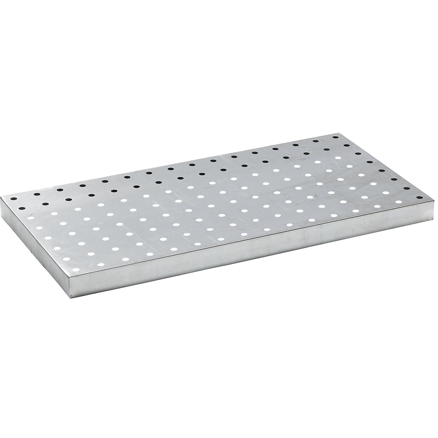 Perforated sheet metal grate, zinc plated, for universal tray, for 40 l sump capacity.