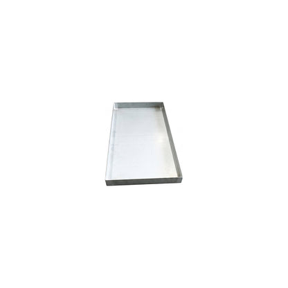 Steel sump tray for small containers, LxWxH 940 x 470 x 60 mm, with certification, sump capacity 25 l, zinc plated.
