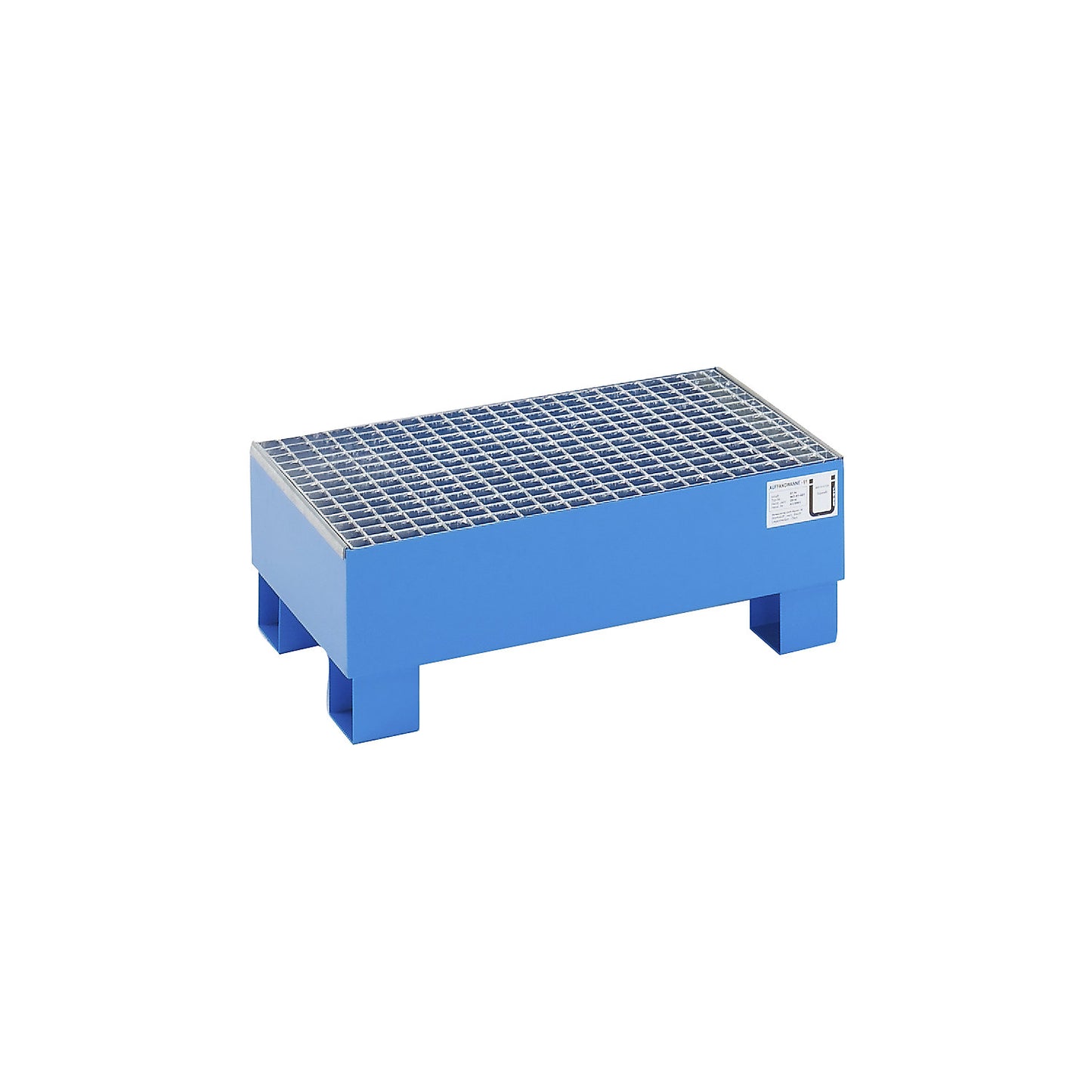 Sump tray for 60 l, LxWxH 800 x 500 x 290 mm, with certification, powder coated blue, with grate.