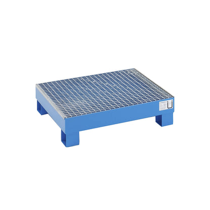 Sump tray for 60 l, LxWxH 800 x 900 x 220 mm, with certification, powder coated blue, with grate.