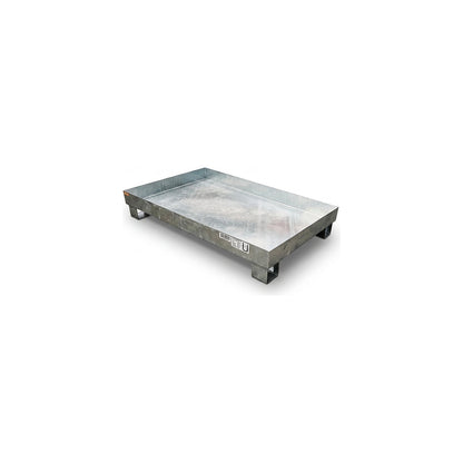 Sump tray for 60 l, LxWxH 800 x 1300 x 205 mm, with certification, hot dip galvanised, without grate.