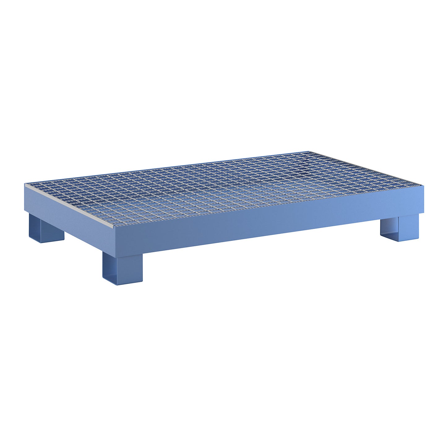 Sump tray for 60 l, LxWxH 800 x 1300 x 205 mm, with certification, powder coated blue, with grate.