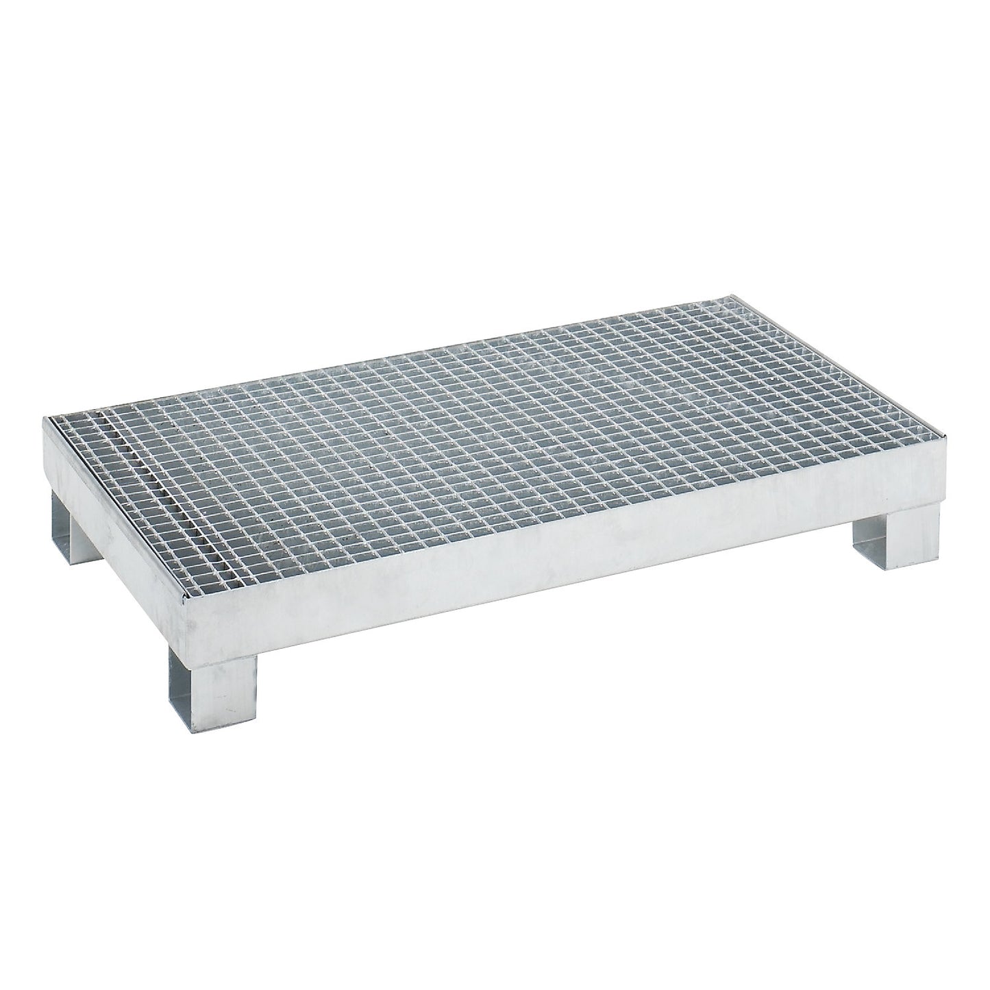 Sump tray for 60 l, LxWxH 800 x 1300 x 205 mm, with certification, hot dip galvanised, with grate.