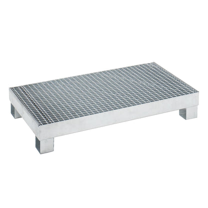 Sump tray for 60 l, LxWxH 800 x 1300 x 205 mm, with certification, hot dip galvanised, with grate.