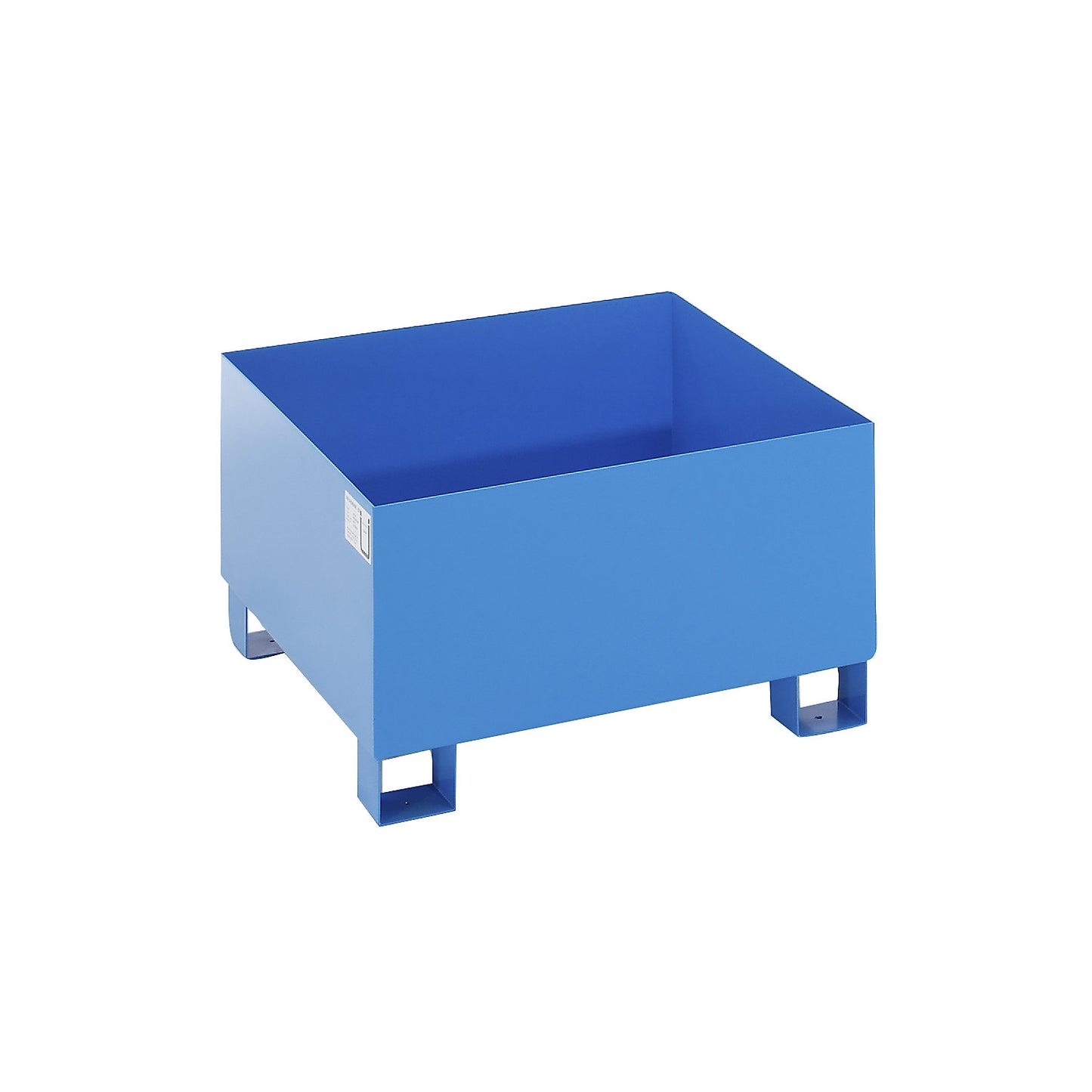Steel sump tray for 200 l drums, LxWxH 800 x 800 x 465 mm, with certification, powder coated blue, without grate.