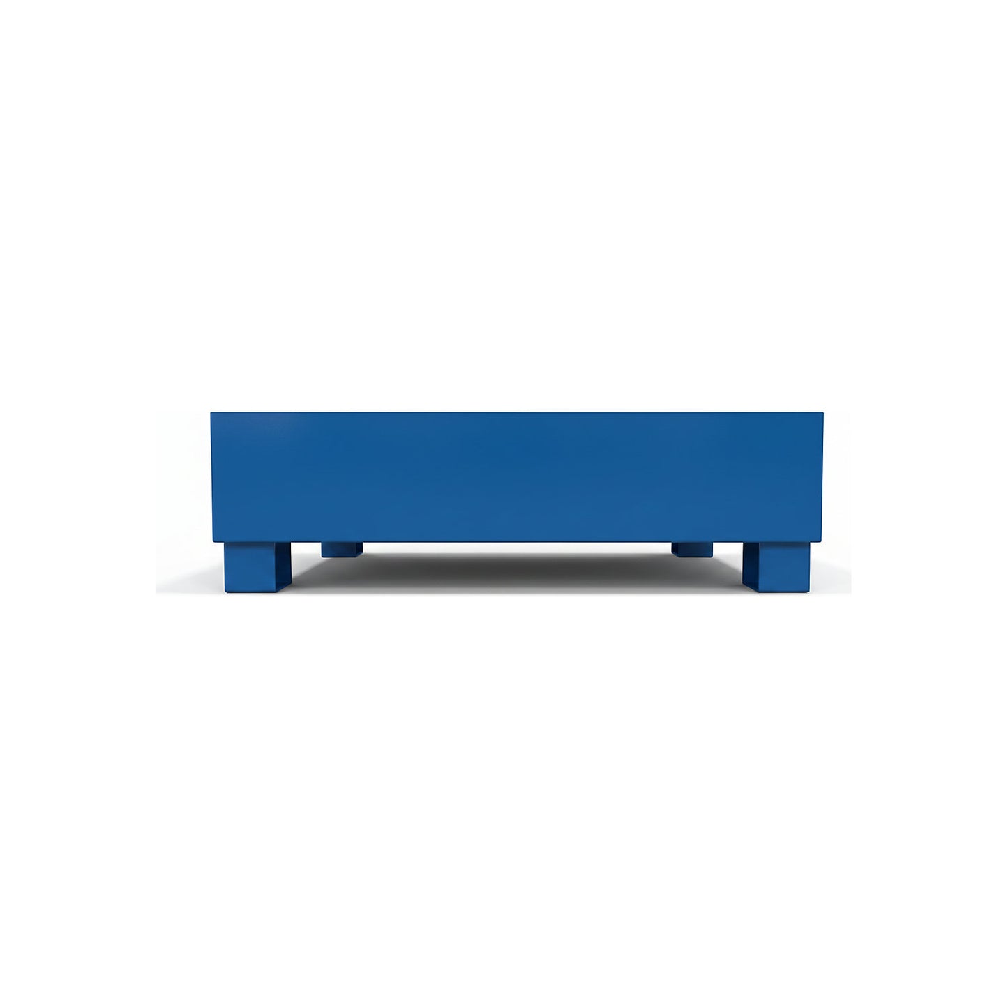 Steel sump tray for 200 l drums, LxWxH 1200 x 800 x 360 mm, with certification, powder coated blue, without grate.