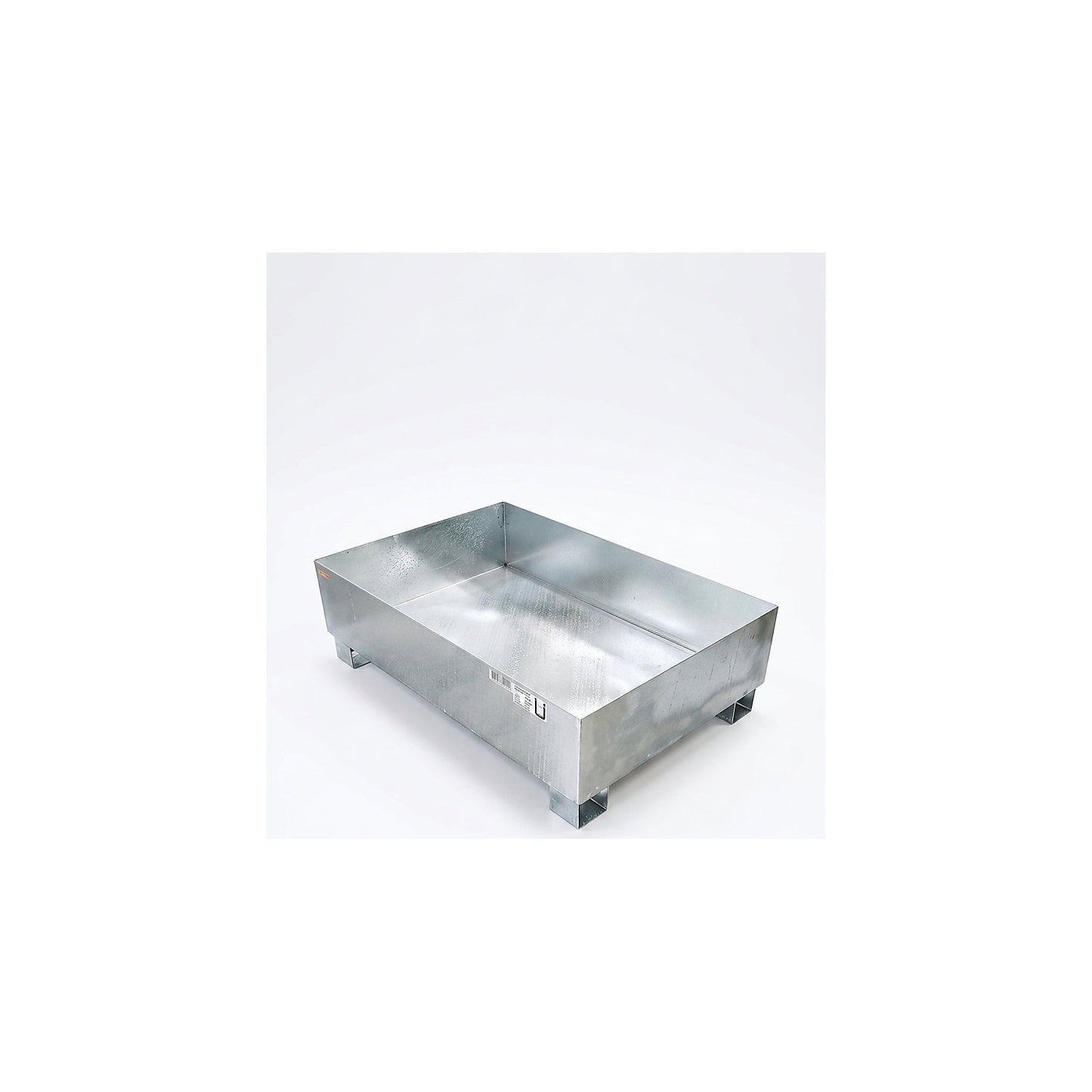 Steel sump tray for 200 l drums, LxWxH 1200 x 800 x 360 mm, with certification, hot dip galvanised, without grate.