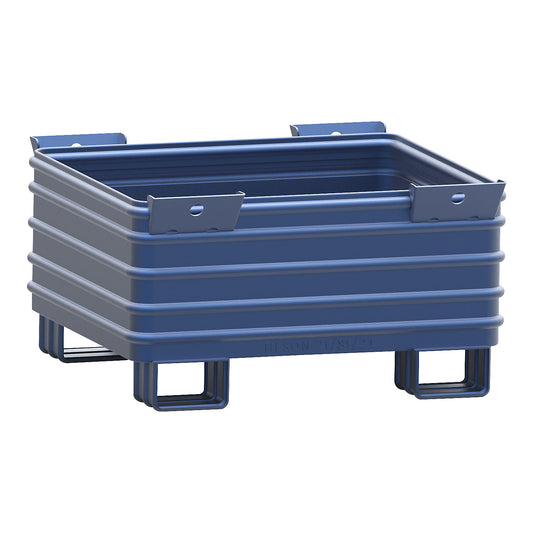 Heavy duty box pallet, WxL 1000 x 1200 mm, with U-shaped feet, painted blue, 1+ items.