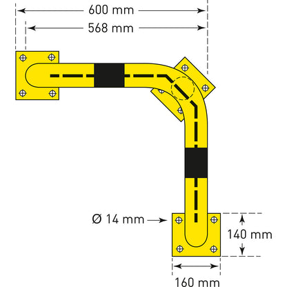 Corner crash protection with forklift guard, Ø 76 mm, for indoor areas, height 600 mm.