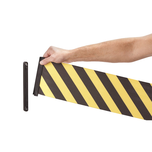 Belt barrier, yellow plastic cartridge, yellow / black belt.