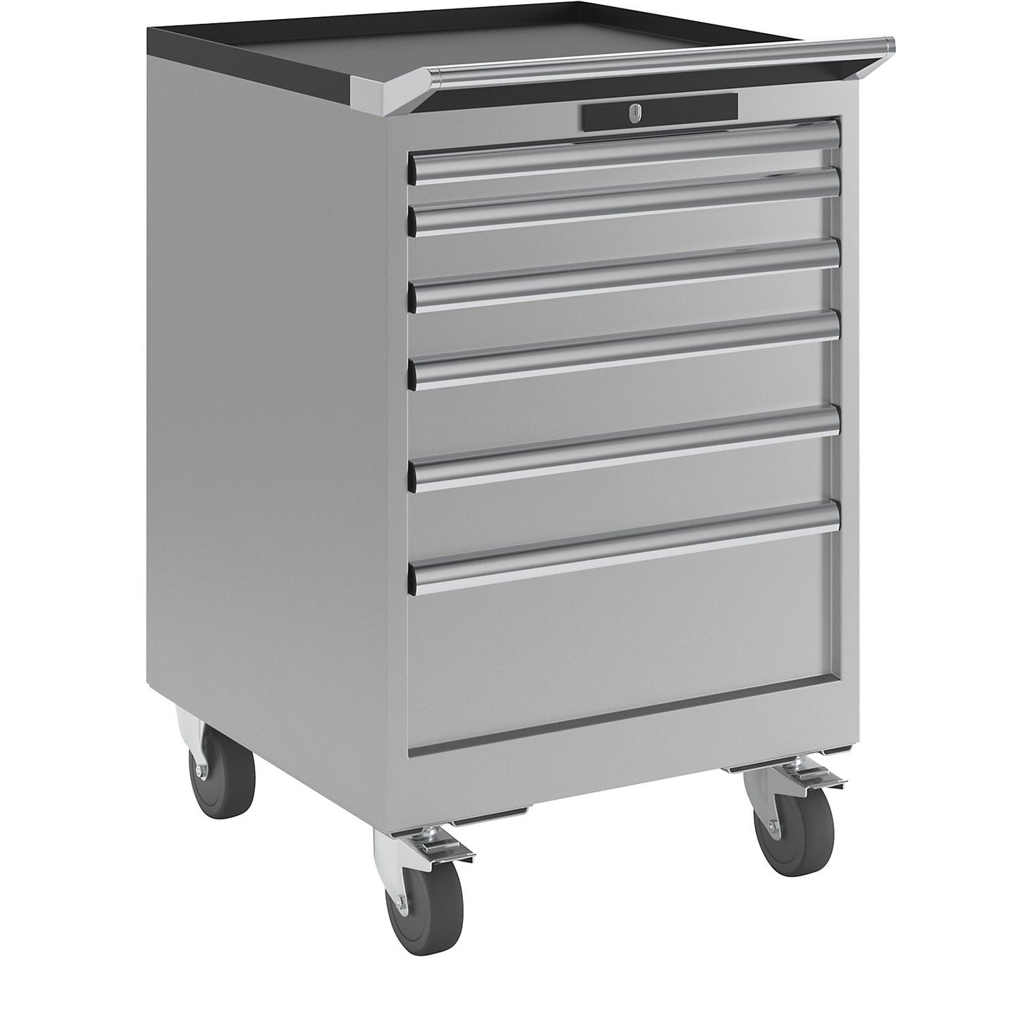 Drawer cupboard, width 564 mm, mobile, 6 drawers, HxD 890 x 572 mm, light grey.