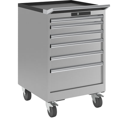 Drawer cupboard, width 564 mm, mobile, 6 drawers, HxD 890 x 572 mm, light grey.