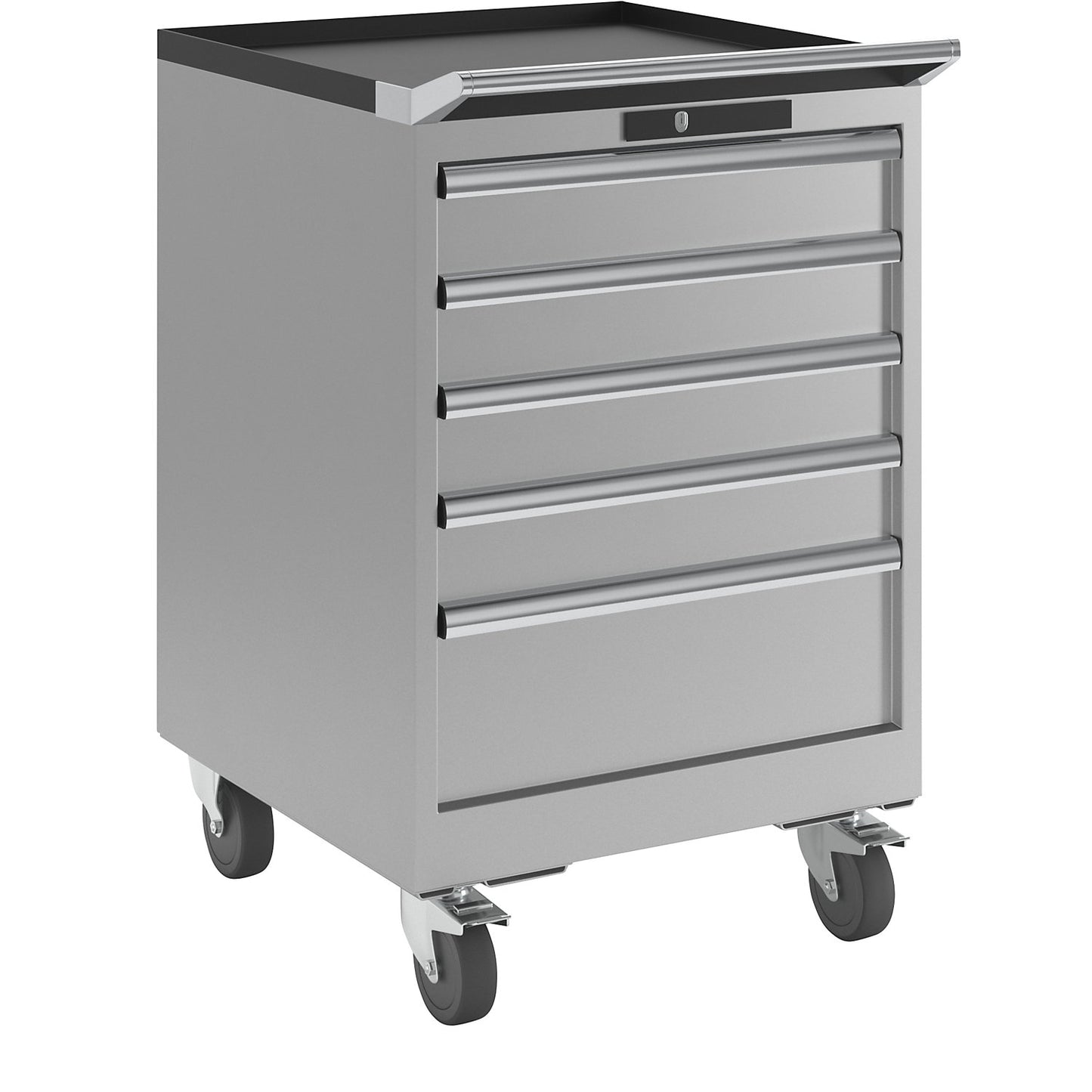 Drawer cupboard, width 564 mm, mobile, 5 drawers, HxD 890 x 572 mm, light grey.