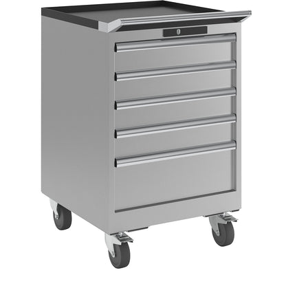 Drawer cupboard, width 564 mm, mobile, 5 drawers, HxD 890 x 572 mm, light grey.