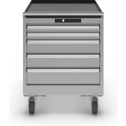 Drawer cupboard, width 564 mm, mobile, 5 drawers, HxD 723 x 725 mm, light grey.