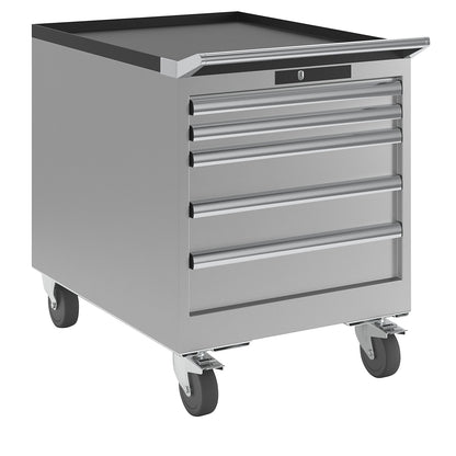 Drawer cupboard, width 564 mm, mobile, 5 drawers, HxD 723 x 725 mm, light grey.