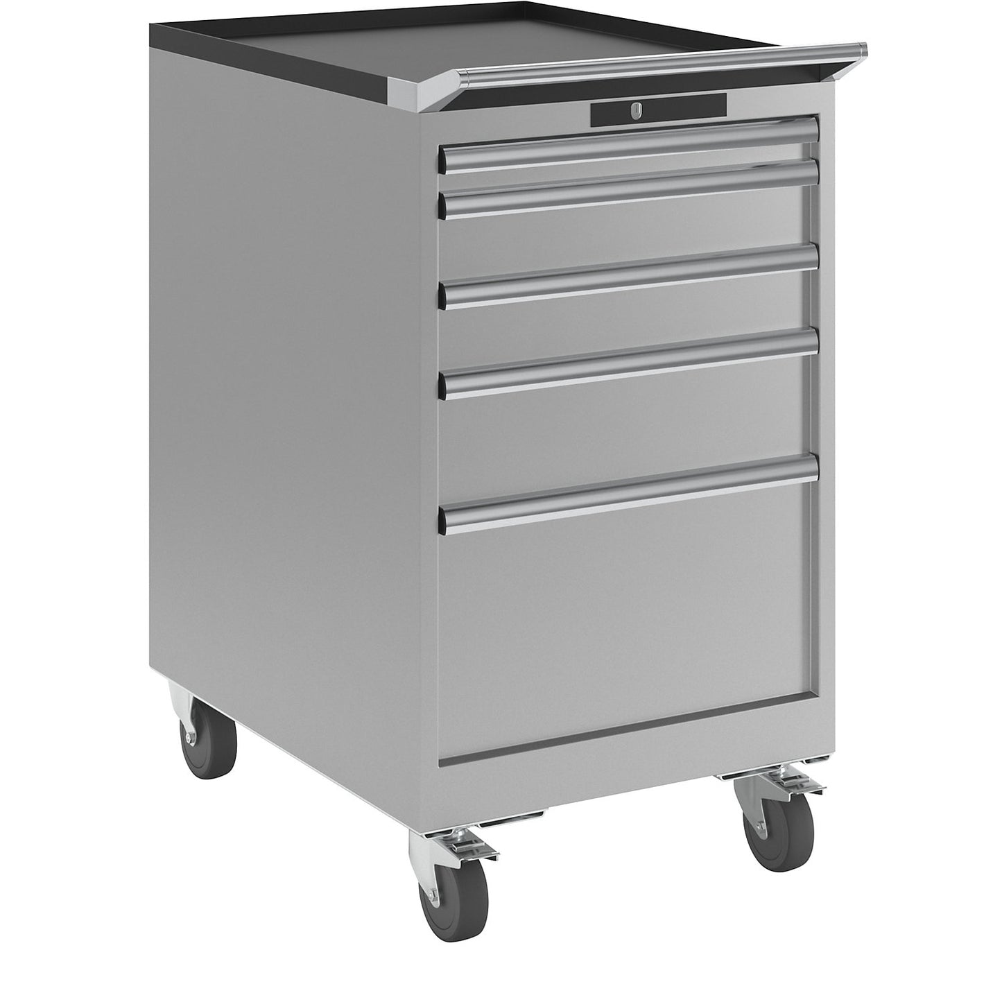 Drawer cupboard, width 564 mm, mobile, 5 drawers, HxD 990 x 725 mm, light grey.