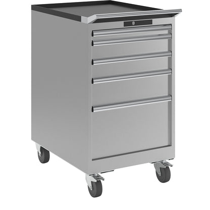 Drawer cupboard, width 564 mm, mobile, 5 drawers, HxD 990 x 725 mm, light grey.