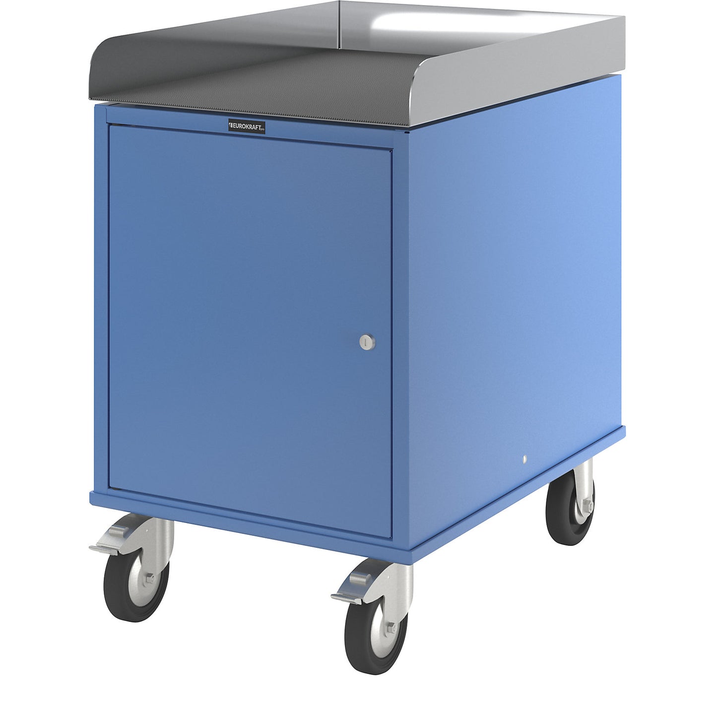 Assembly trolley, powder coated, with metal cupboard, LxWxH 765 x 570 x 830 mm.