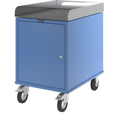 Assembly trolley, powder coated, with metal cupboard, LxWxH 765 x 570 x 830 mm.
