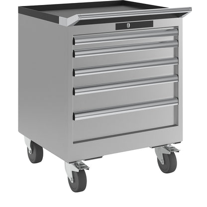 Drawer cupboard, width 564 mm, mobile, 5 drawers, HxD 723 x 572 mm, light grey.