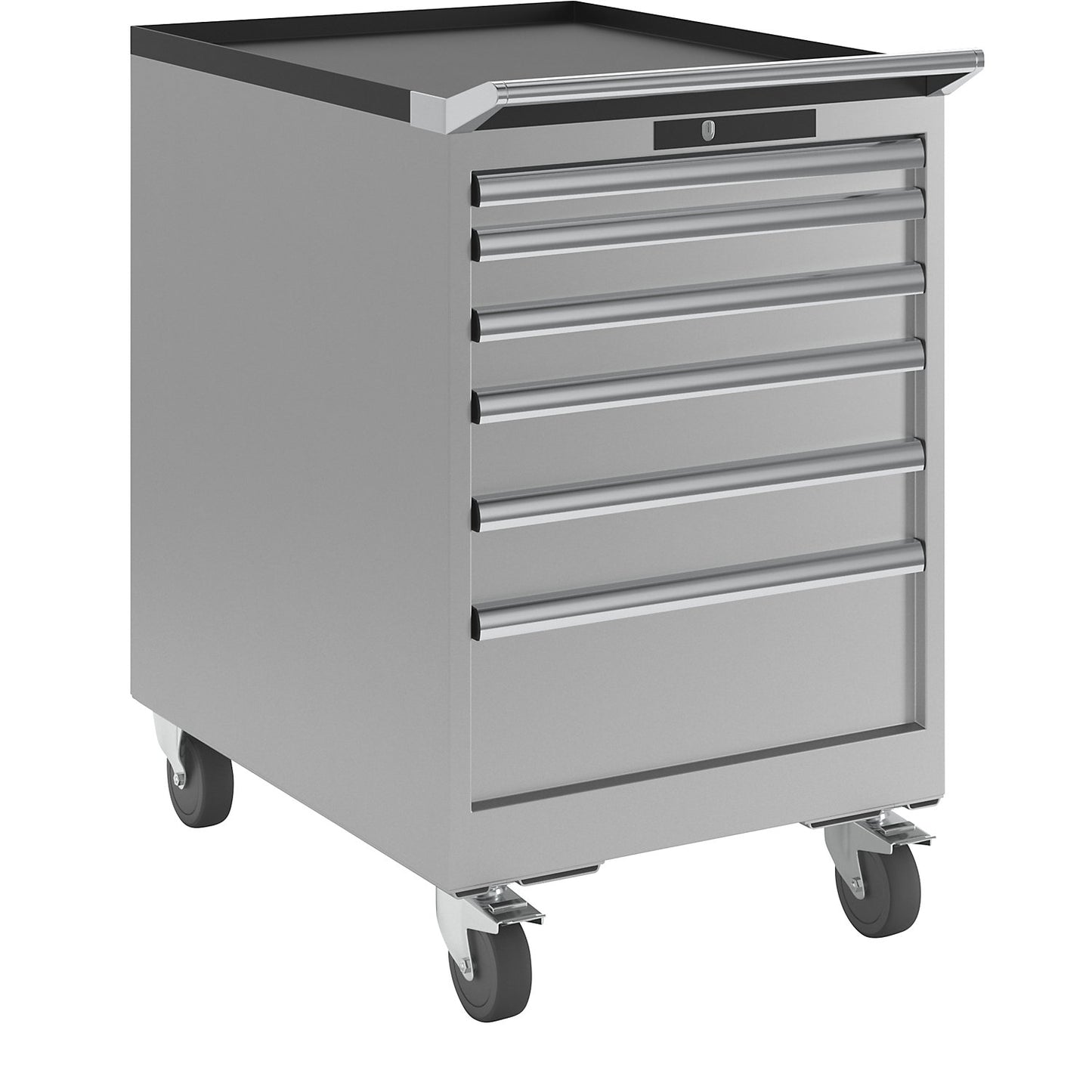 Drawer cupboard, width 564 mm, mobile, 6 drawers, HxD 890 x 725 mm, light grey.