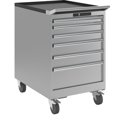 Drawer cupboard, width 564 mm, mobile, 6 drawers, HxD 890 x 725 mm, light grey.