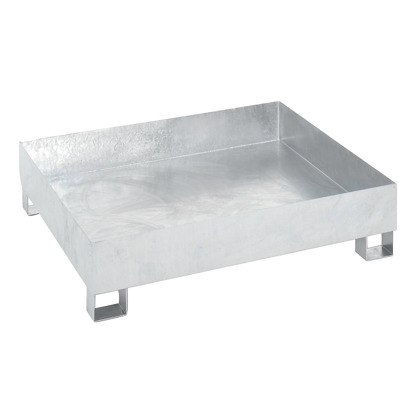 Steel sump tray for 200 l drums, LxWxH 1200 x 1200 x 285 mm, with certification, hot dip galvanised, without grate.