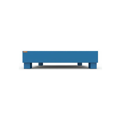 Steel sump tray for 200 l drums, LxWxH 1200 x 1200 x 285 mm, without certification, powder coated blue, without grate.